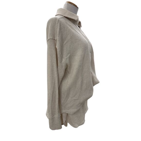 Aerie Lumberjane Waffle Polo Sweatshirt in Heather Frost Size M Comfy Casual - Picture 3 of 7